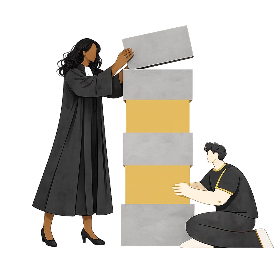 Deux personnes assemblent une tour