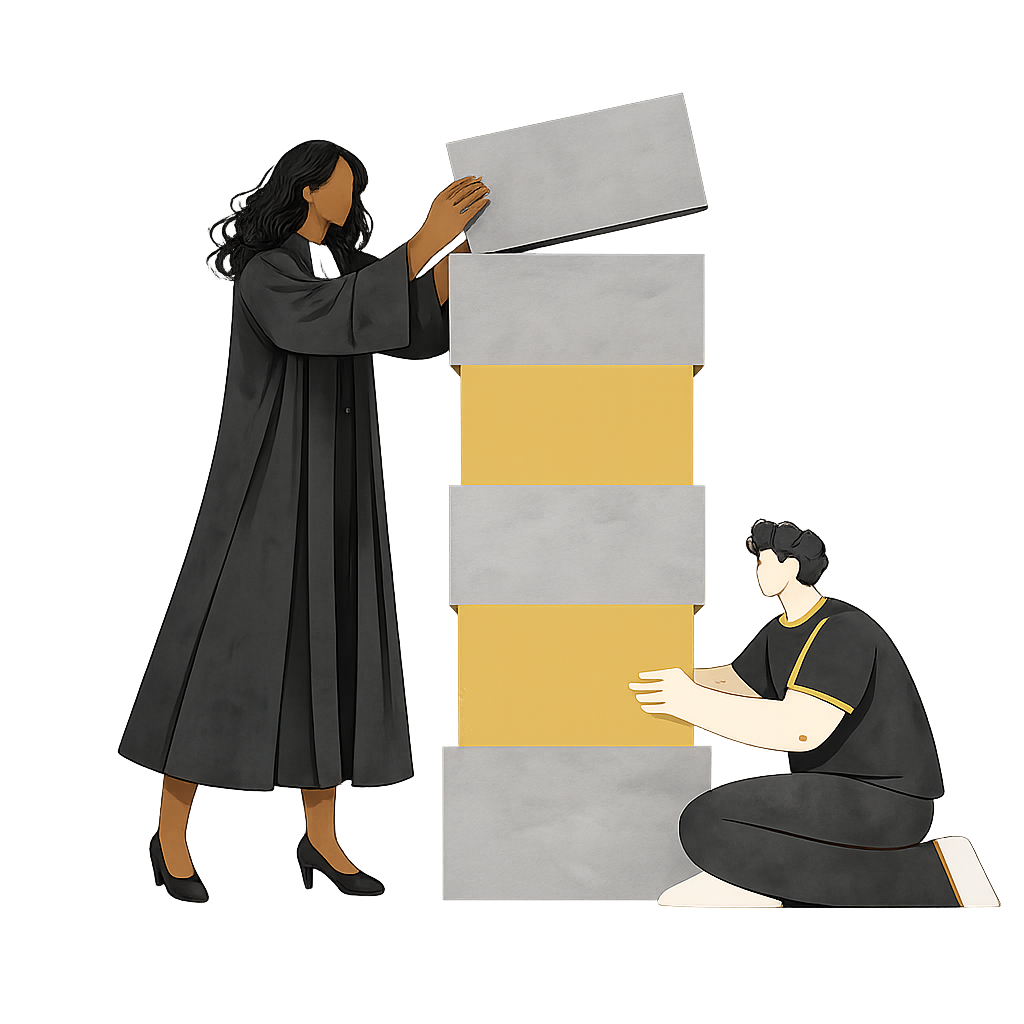 Deux personnes assemblent une tour